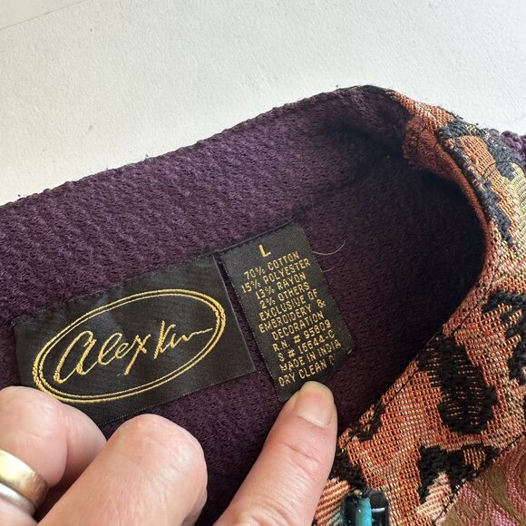 Alex Kim Womens Cardigan Sweater Jacket Patchwork Animal Print Art to Wear Large - Picture 9 of 15